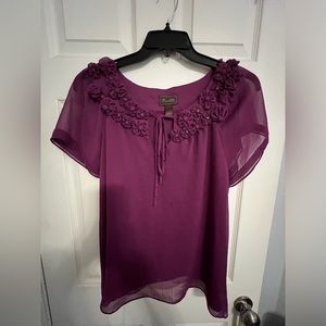 Loft Blouse Purple with 3D Flowers EUC